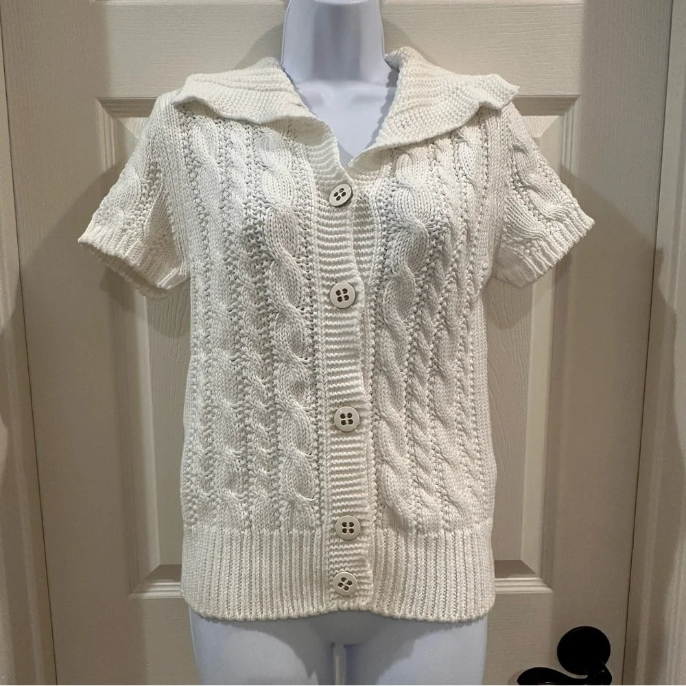 Fabiana Filippi Snow White Short Sleeve Cable Knit Cardigan  medium